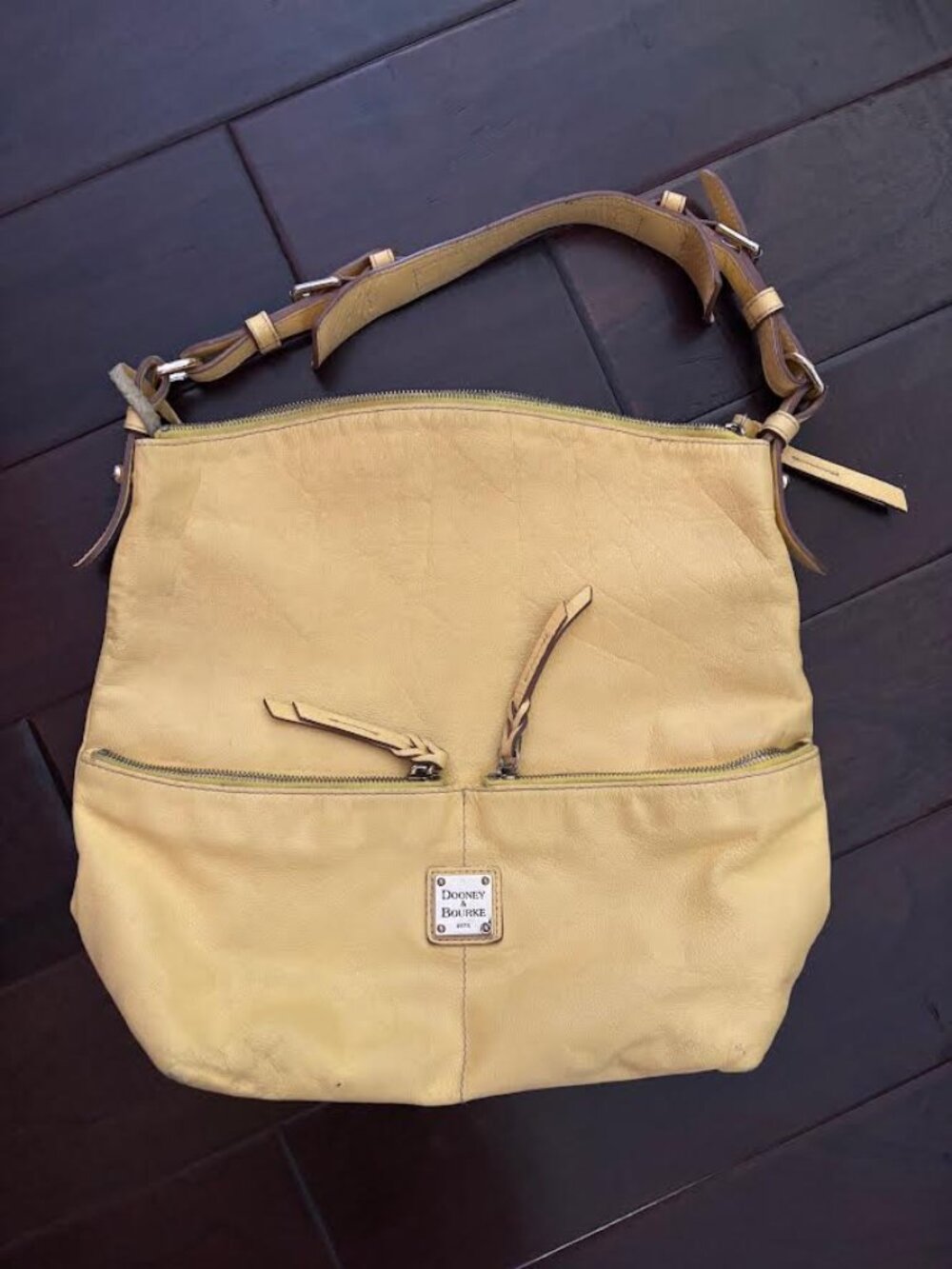 Dooney & Bourke Dillen Yellow Leather Zipper Pocket hobo Shoulder Bag Like New